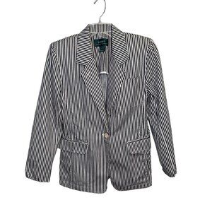 VTG Lauren Ralph Lauren Womens Striped Blazer Size 4 Navy/White Preppy Academia